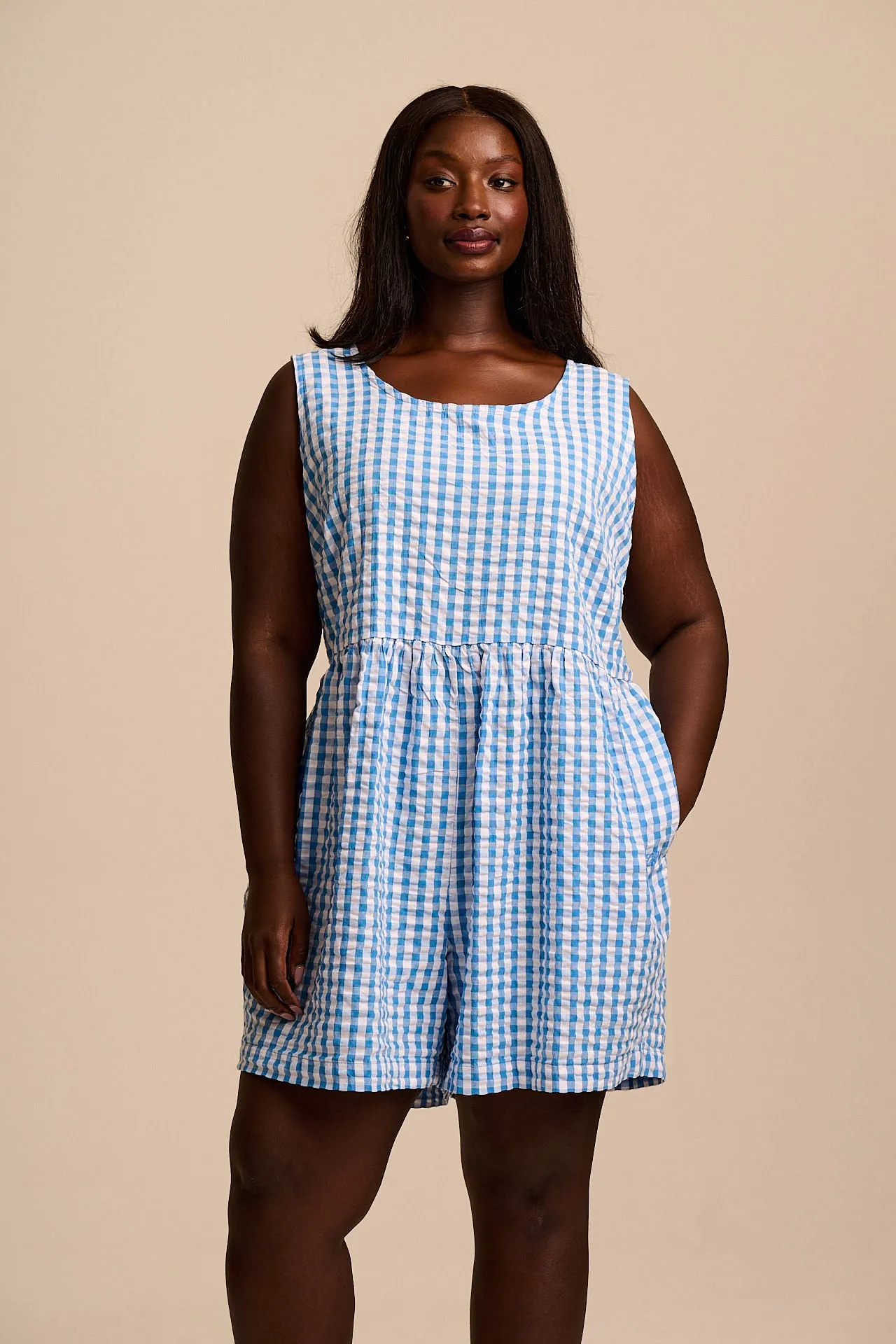 Alisa - Cotton Playsuit in Blue Gingham sold by Lucy & Yak product image thumbnail 5