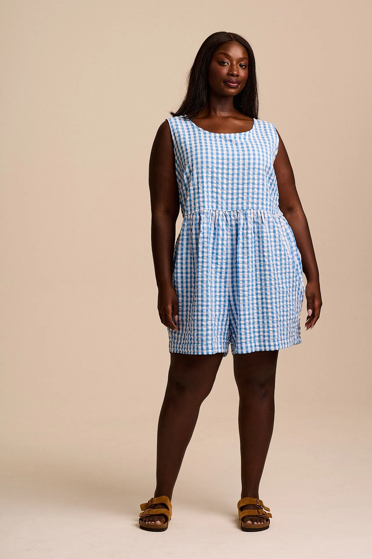 Alisa - Cotton Playsuit in Blue Gingham sold by Lucy & Yak product image thumbnail 3