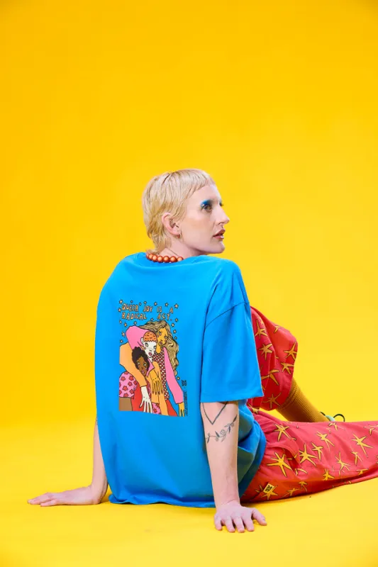 Bee Illustrates Pride 2026 - Benny - Oversized cotton T-Shirt in Blue made by Lucy & Yak