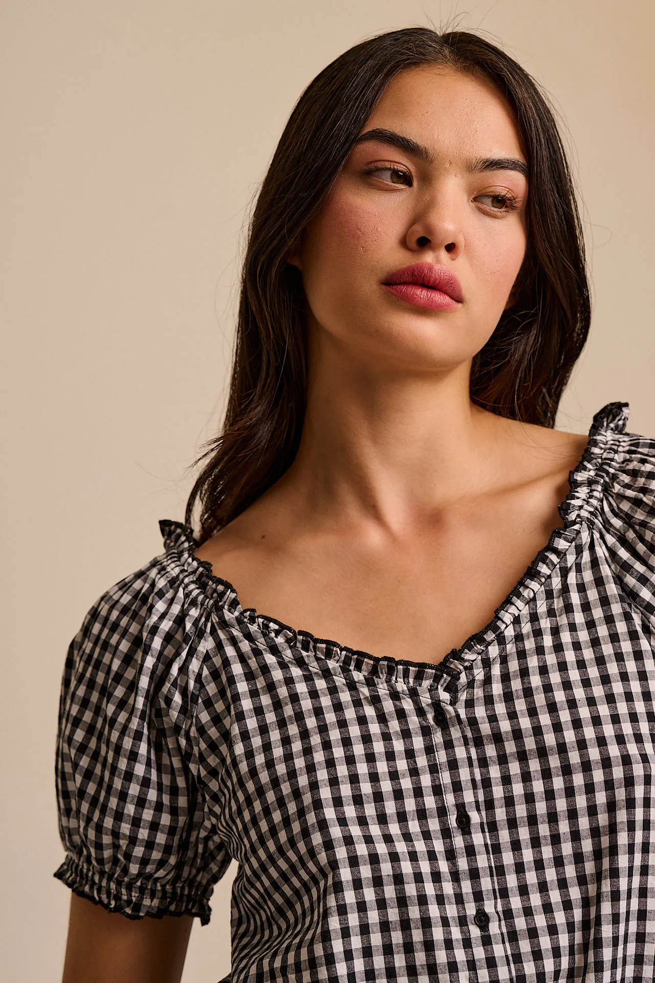 Sage - Cotton Puff Sleeve Blouse in Black & White Gingham sold by Lucy & Yak product image thumbnail 3