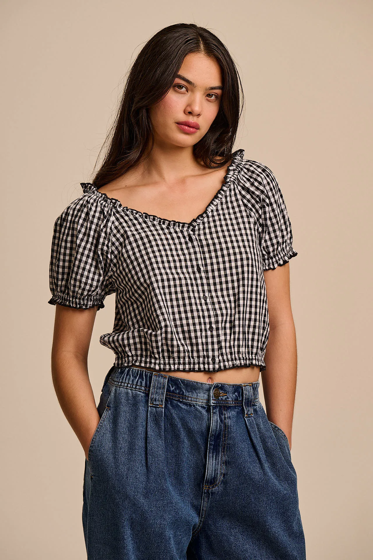 Sage - Cotton Puff Sleeve Blouse in Black & White Gingham sold by Lucy & Yak product image thumbnail 2