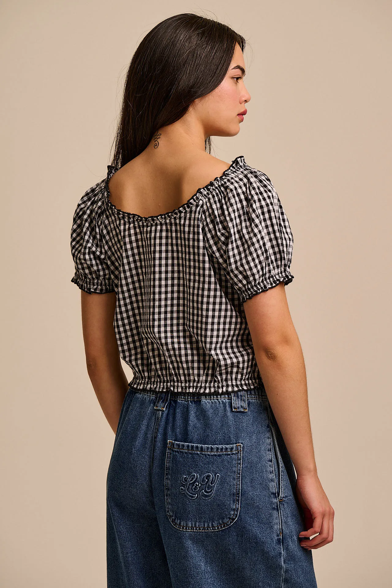 Sage - Cotton Puff Sleeve Blouse in Black & White Gingham sold by Lucy & Yak product image thumbnail 5