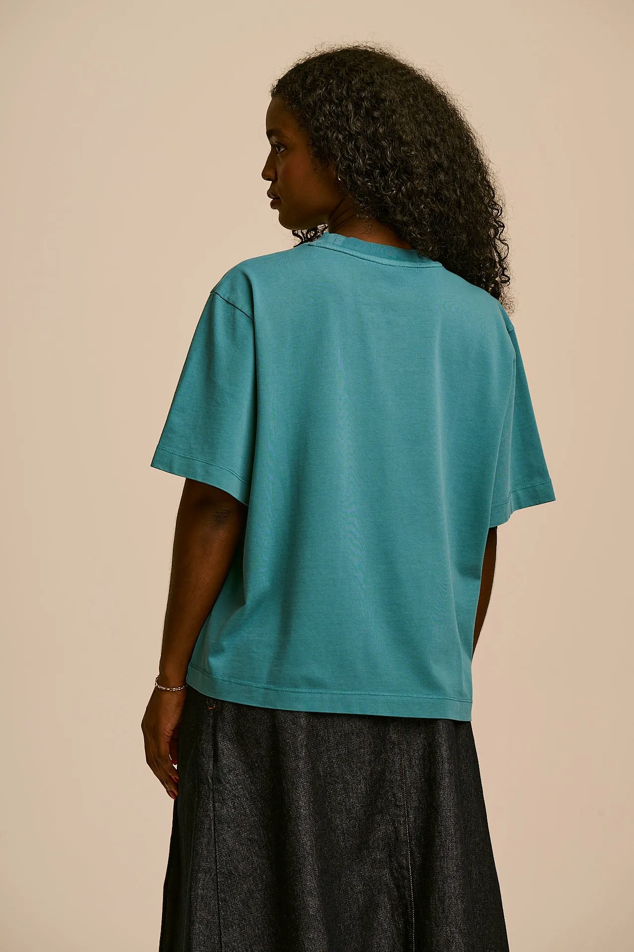 Noa - Cotton Boxy T-Shirt in Washed Dragonfly Blue sold by Lucy & Yak product image thumbnail 3