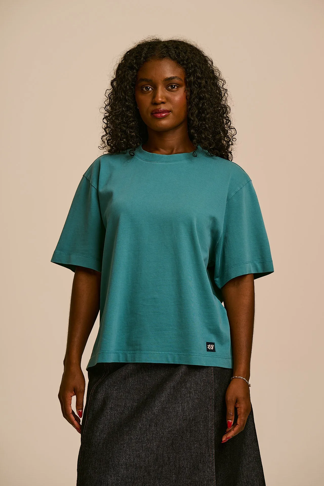 Noa - Cotton Boxy T-Shirt in Washed Dragonfly Blue sold by Lucy & Yak product image thumbnail 2
