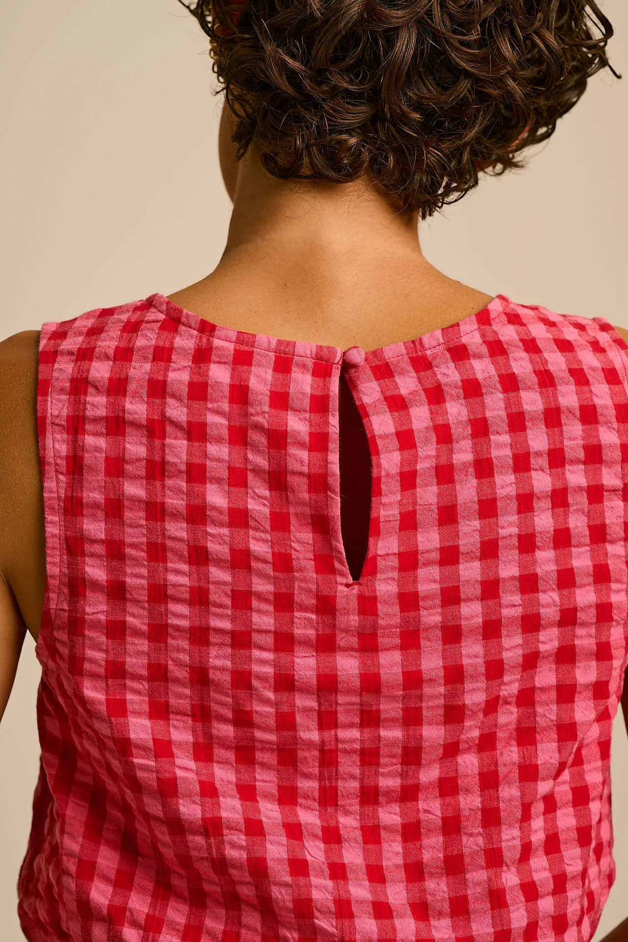 Lumi - Cotton Cropped Woven Top in Pink & Red Check sold by Lucy & Yak product image thumbnail 5
