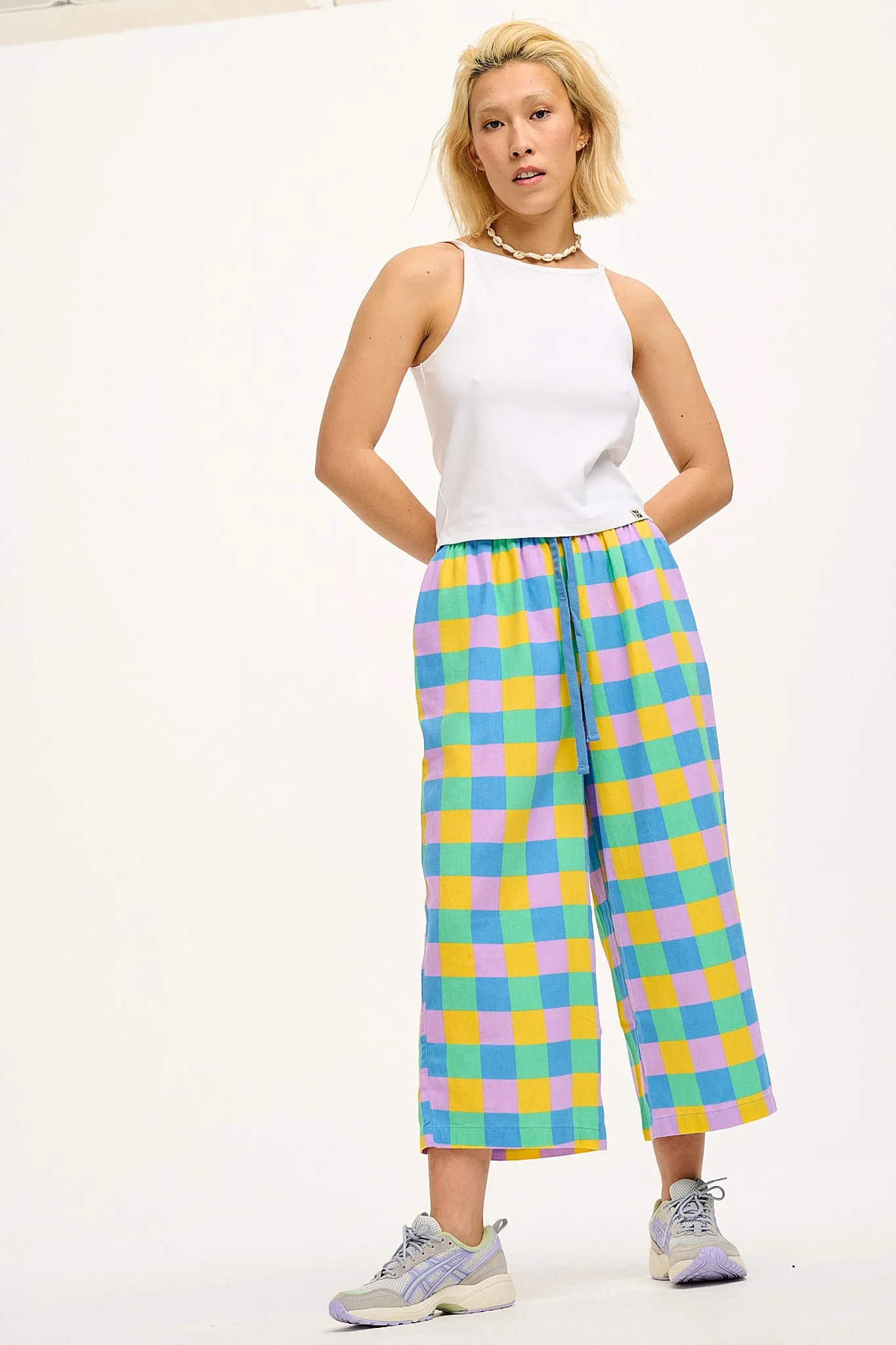 Chuck - Wide Leg Twill Trousers in Chessie Check Print