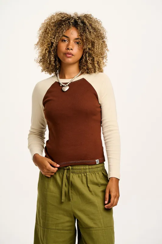 Avi - Long Sleeve Raglan Tee in Cream & Brown sold by Lucy & Yak