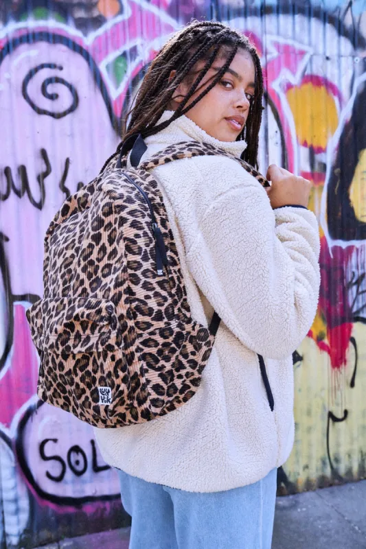 Kellie - Skater Corduroy Backpack in Leopard Print sold by Lucy & Yak