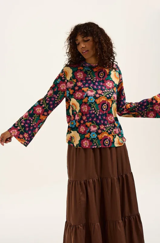 Hermione - Fluted Cotton Top in Ola Print sold by Lucy & Yak