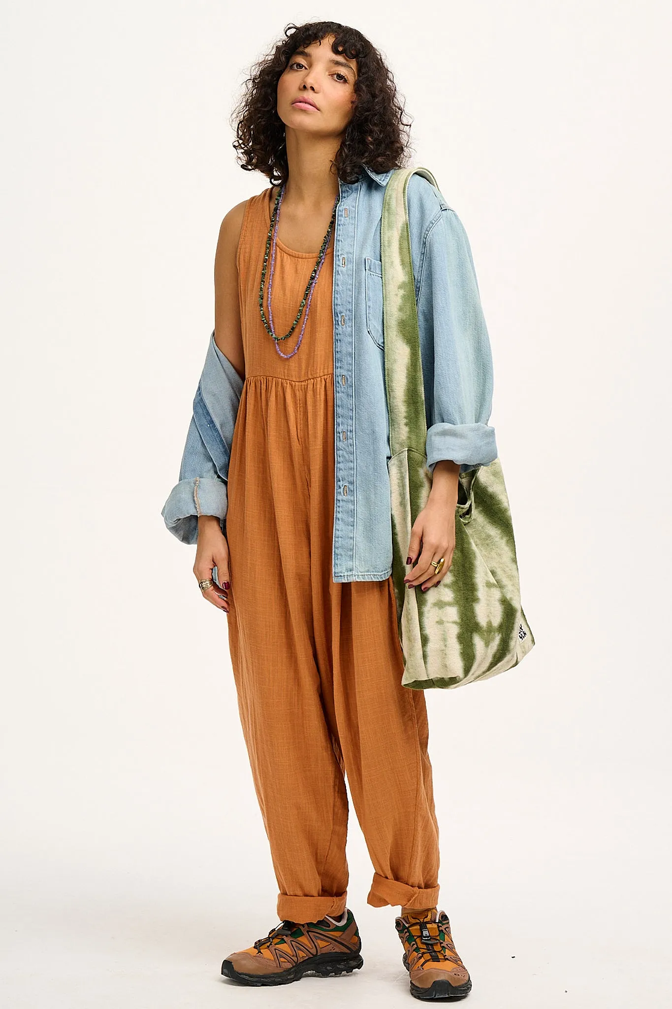 Bowie - Sleeveless Cotton Jumpsuit in Terracotta sold by Lucy & Yak product image thumbnail 3