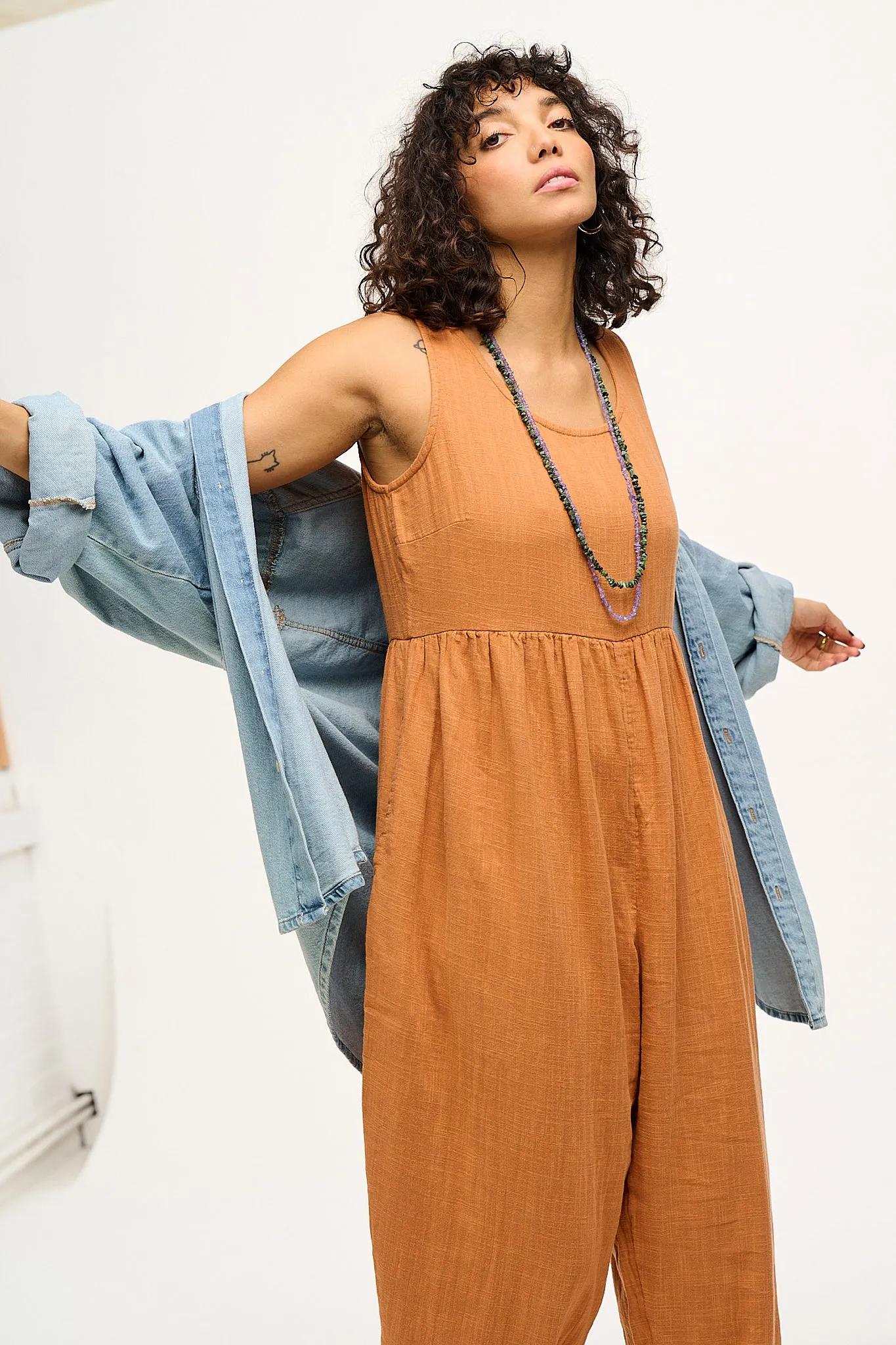 Bowie - Sleeveless Cotton Jumpsuit in Terracotta sold by Lucy & Yak product image thumbnail 4