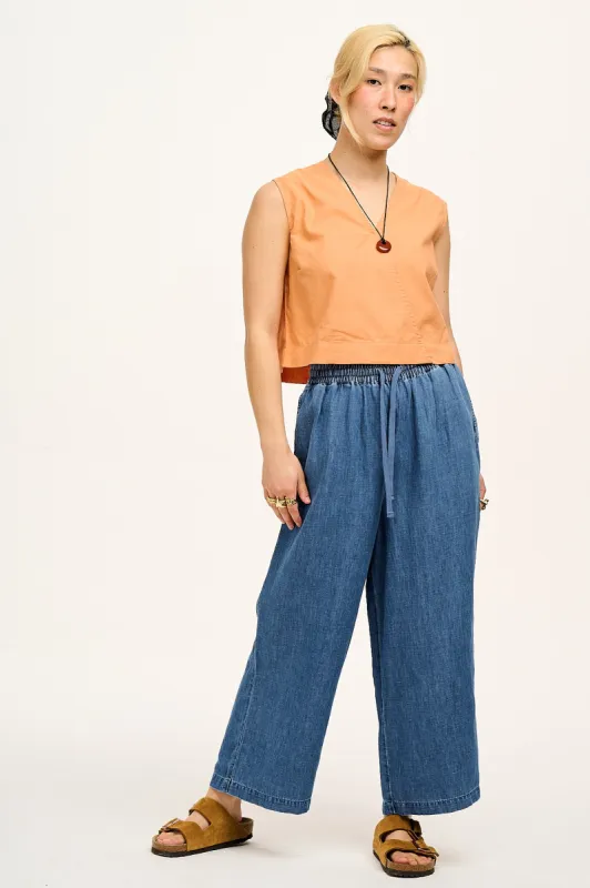 Chuck - Cotton & Hemp Trousers in Mid Wash Blue sold by Lucy & Yak