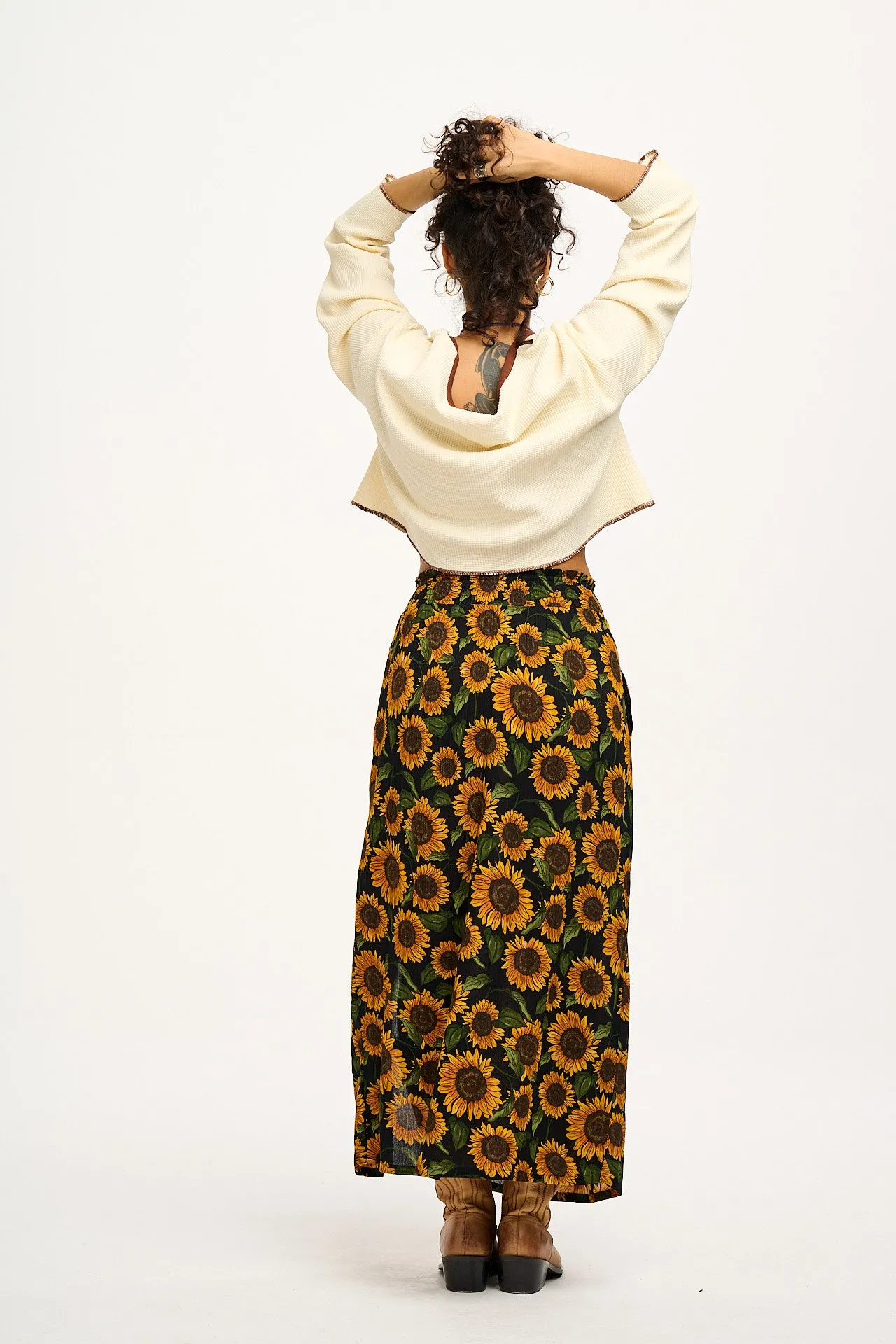 Poppy - Elasticated Waist Skirt in Sunflowers Print sold by Lucy & Yak product image thumbnail 3