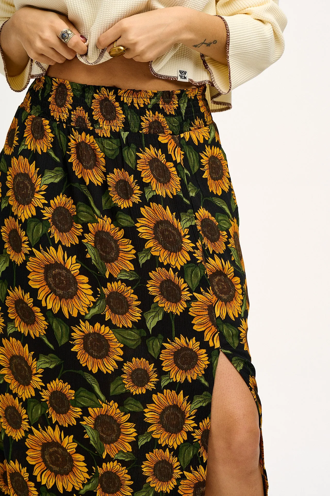 Poppy - Elasticated Waist Skirt in Sunflowers Print sold by Lucy & Yak product image thumbnail 2