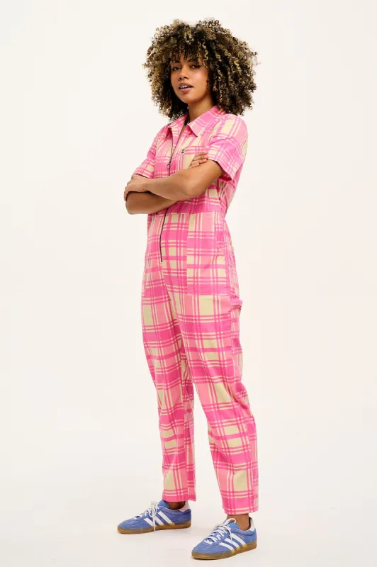 Rex - Short Sleeve Needlecord Jumpsuit in Grayson Gingham Print