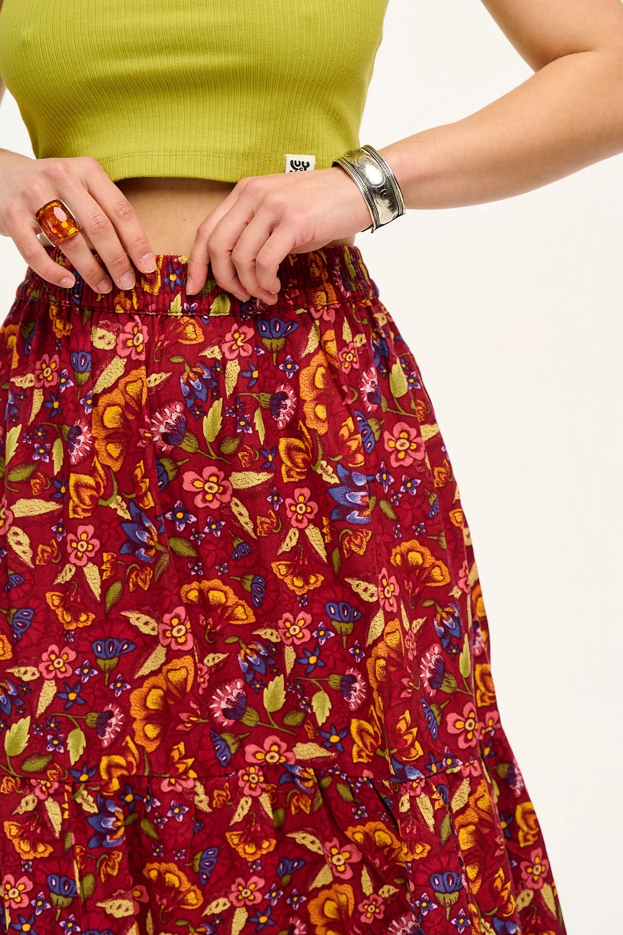 Brie Maxi Skirt: TENCEL™ Lyocell - Burgundy Blooms sold by Lucy & Yak product image thumbnail 2