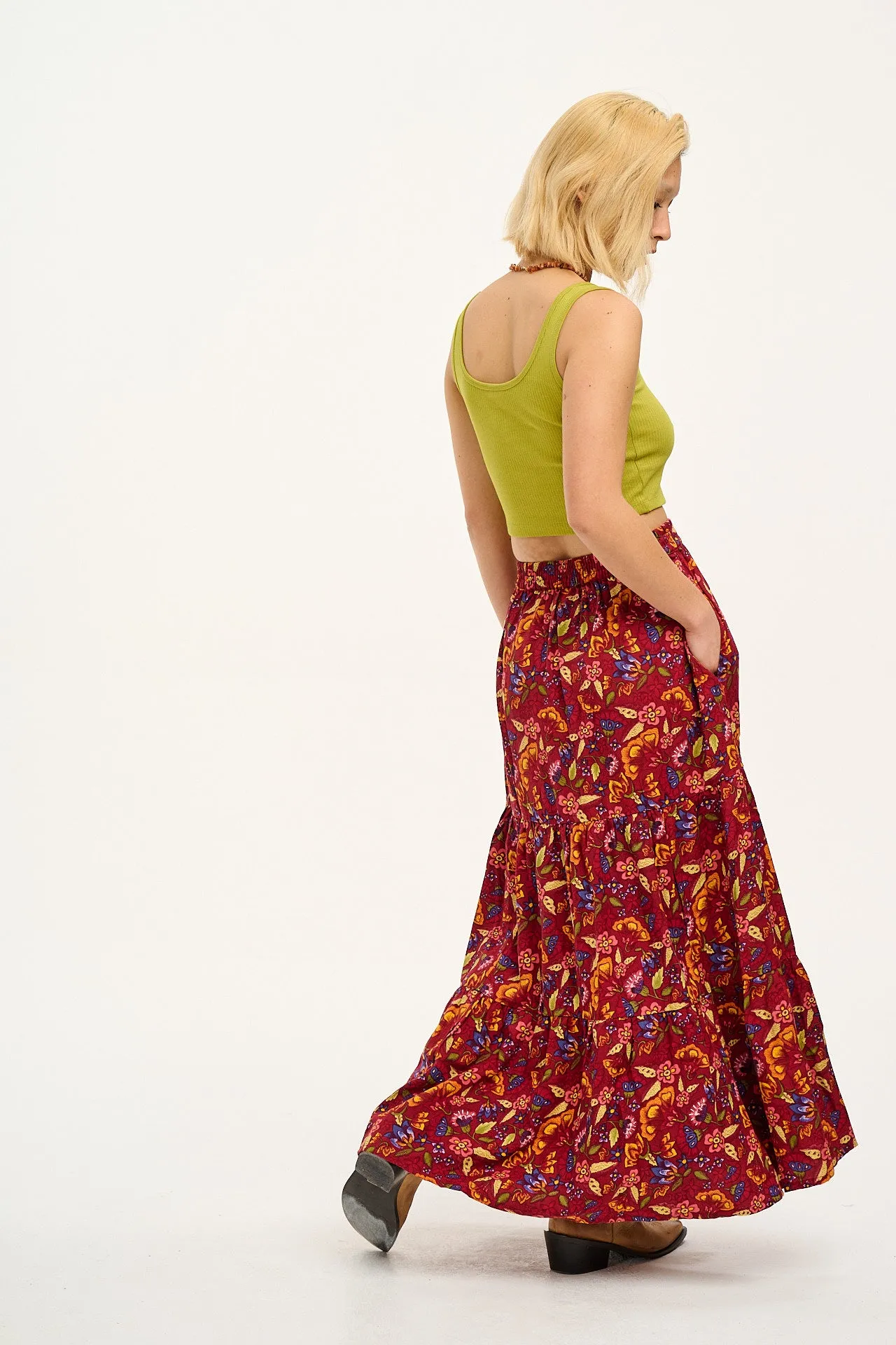 Brie Maxi Skirt: TENCEL™ Lyocell - Burgundy Blooms sold by Lucy & Yak product image thumbnail 5