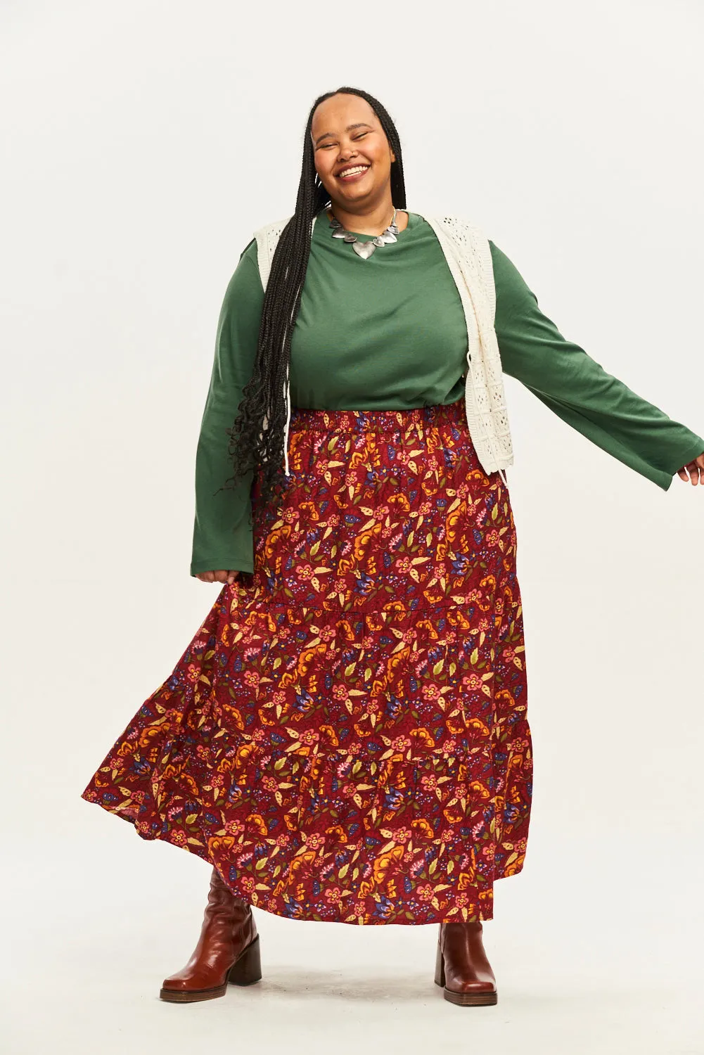 Brie Maxi Skirt: TENCEL™ Lyocell - Burgundy Blooms sold by Lucy & Yak product image thumbnail 4