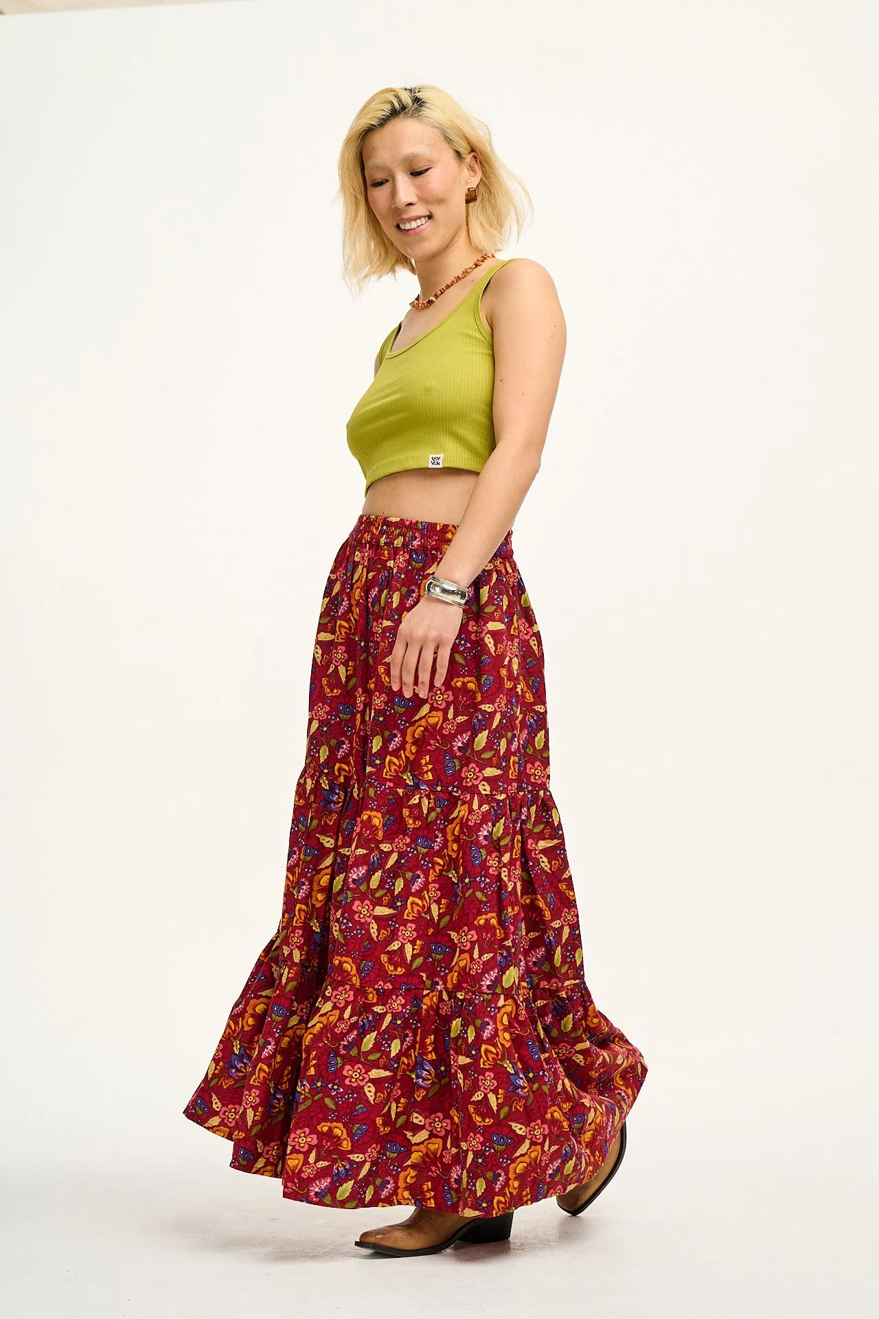 Brie Maxi Skirt: TENCEL™ Lyocell - Burgundy Blooms sold by Lucy & Yak product image thumbnail 3