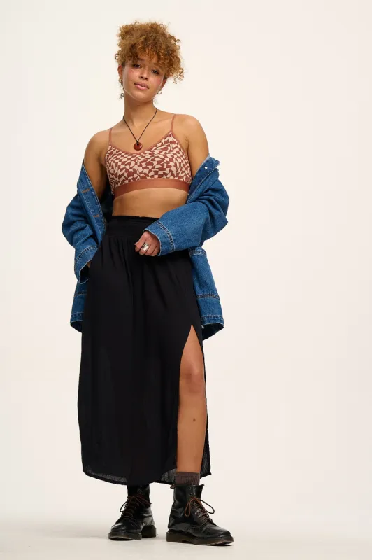 Poppy - Elasticated Waist Skirt in Black sold by Lucy & Yak