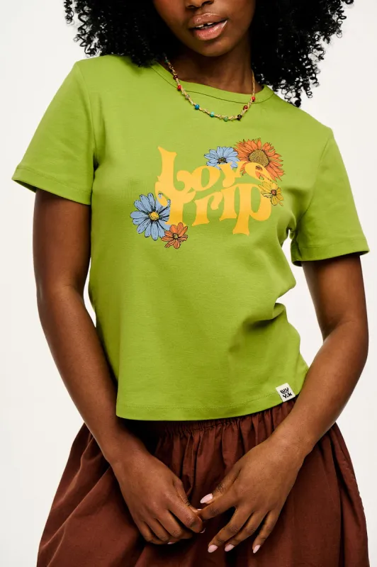 Maya - Cotton Tee in Love Trip Print sold by Lucy & Yak