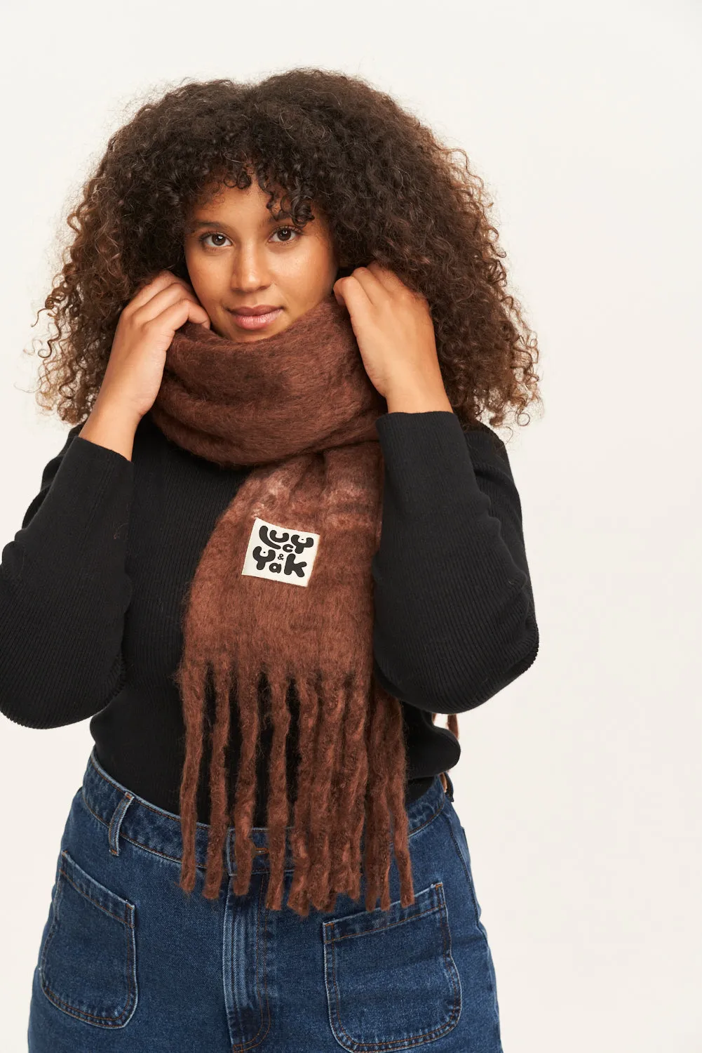 Rowan - Super Soft Scarf in Brown with Pink Stripe sold by Lucy & Yak product image thumbnail 5