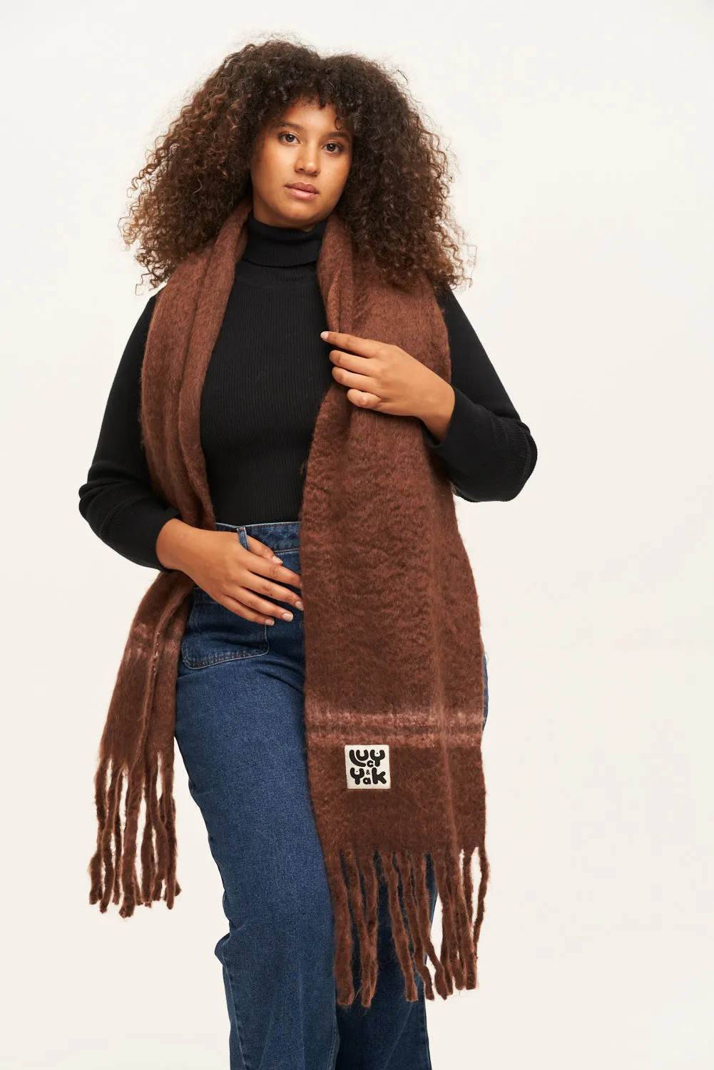 Rowan - Super Soft Scarf in Brown with Pink Stripe sold by Lucy & Yak product image thumbnail 3