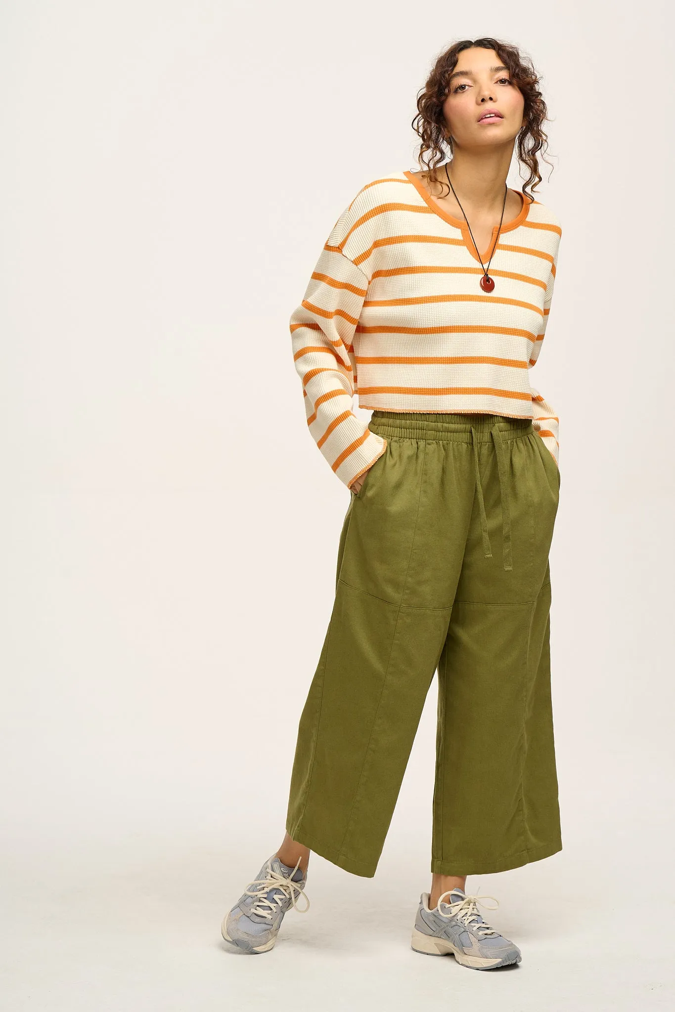 Roberta Long Sleeve Tee: WAFFLE FABRIC - Orange & Ecru Stripe sold by Lucy & Yak product image thumbnail 4