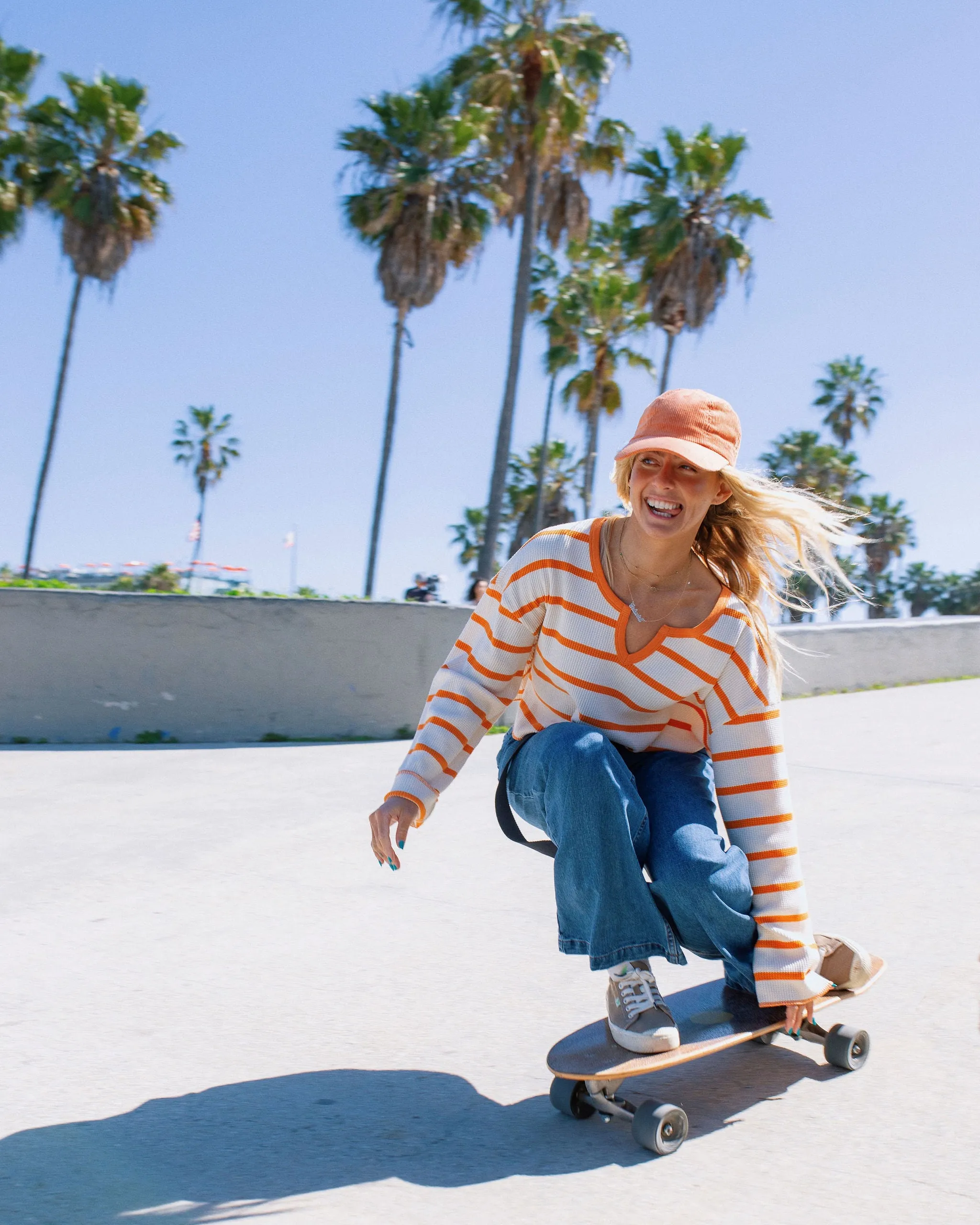 Roberta Long Sleeve Tee: WAFFLE FABRIC - Orange & Ecru Stripe sold by Lucy & Yak product image thumbnail 2