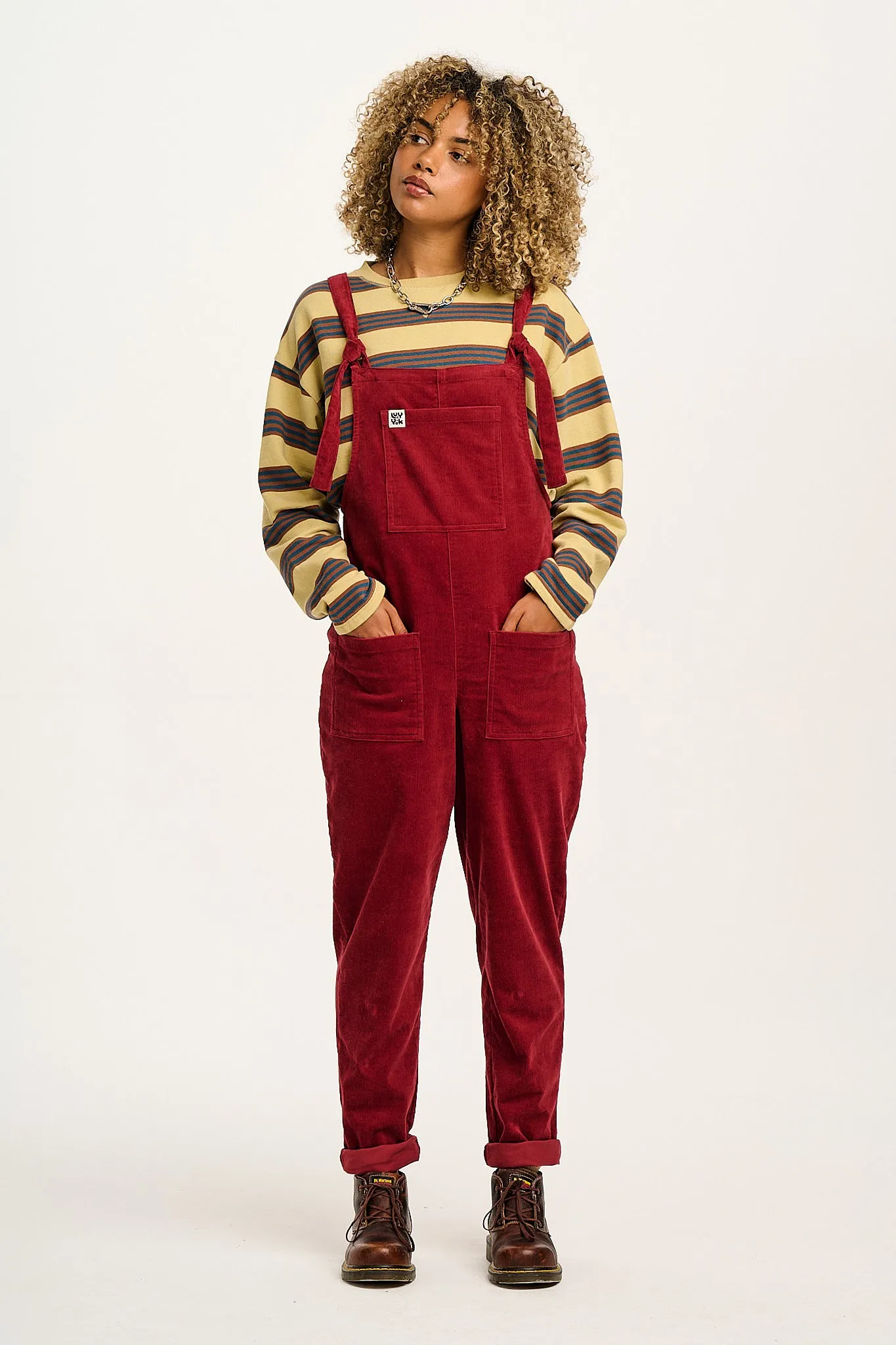 Original - Corduroy Dungarees in Maroon sold by Lucy & Yak