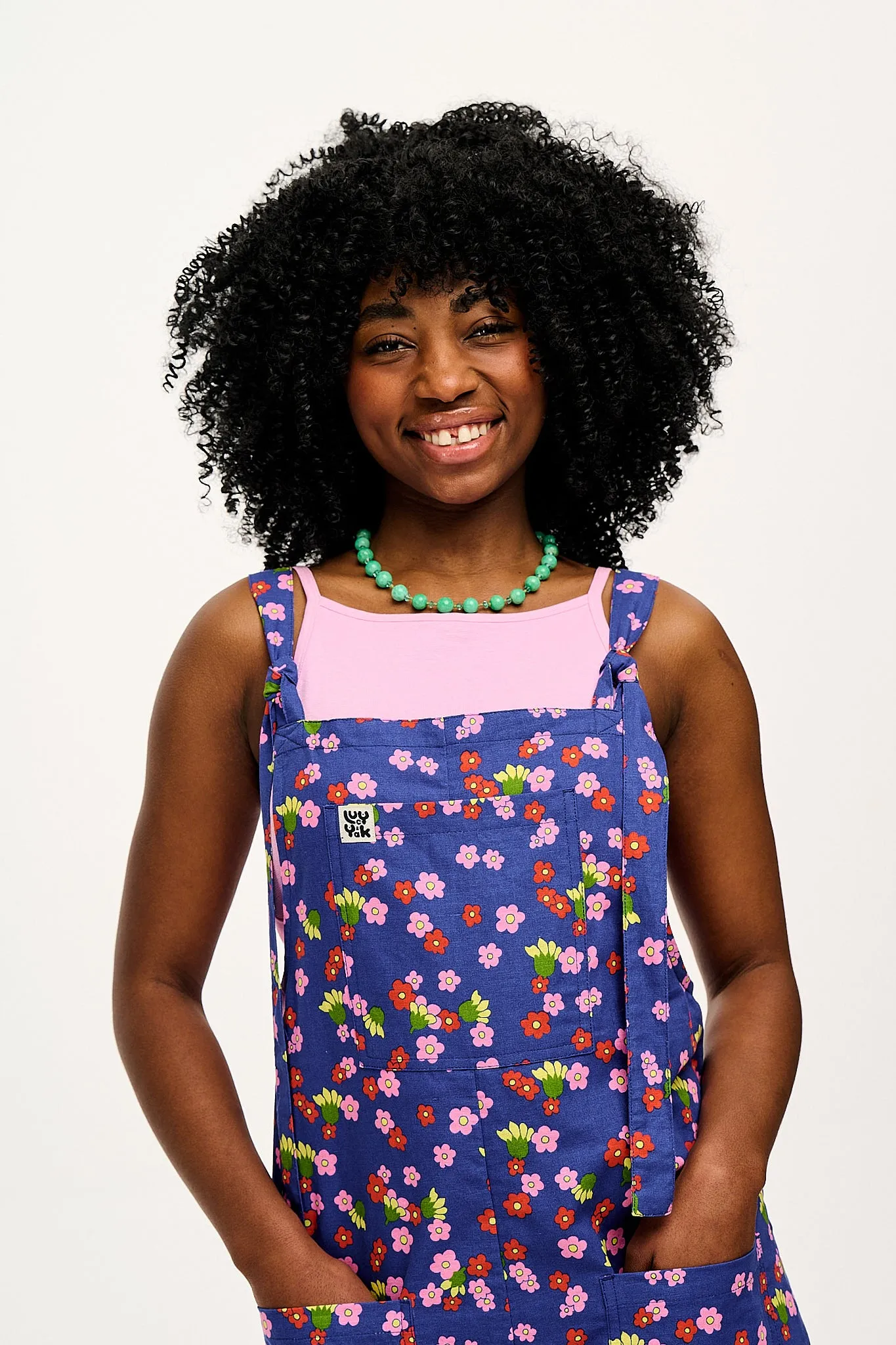 Original - Cotton & Linen Dungaree Shorts in Clover Print sold by Lucy & Yak product image thumbnail 2