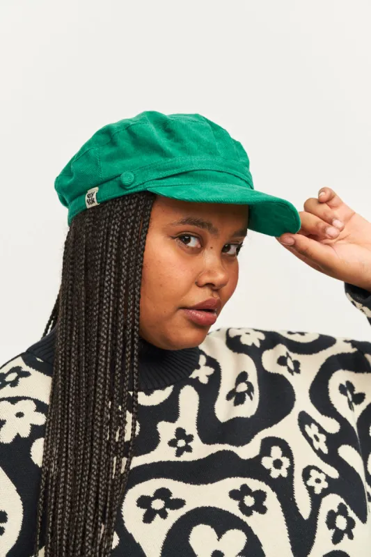 Simone - Baker Boy Corduroy Hat in Meadow Green sold by Lucy & Yak