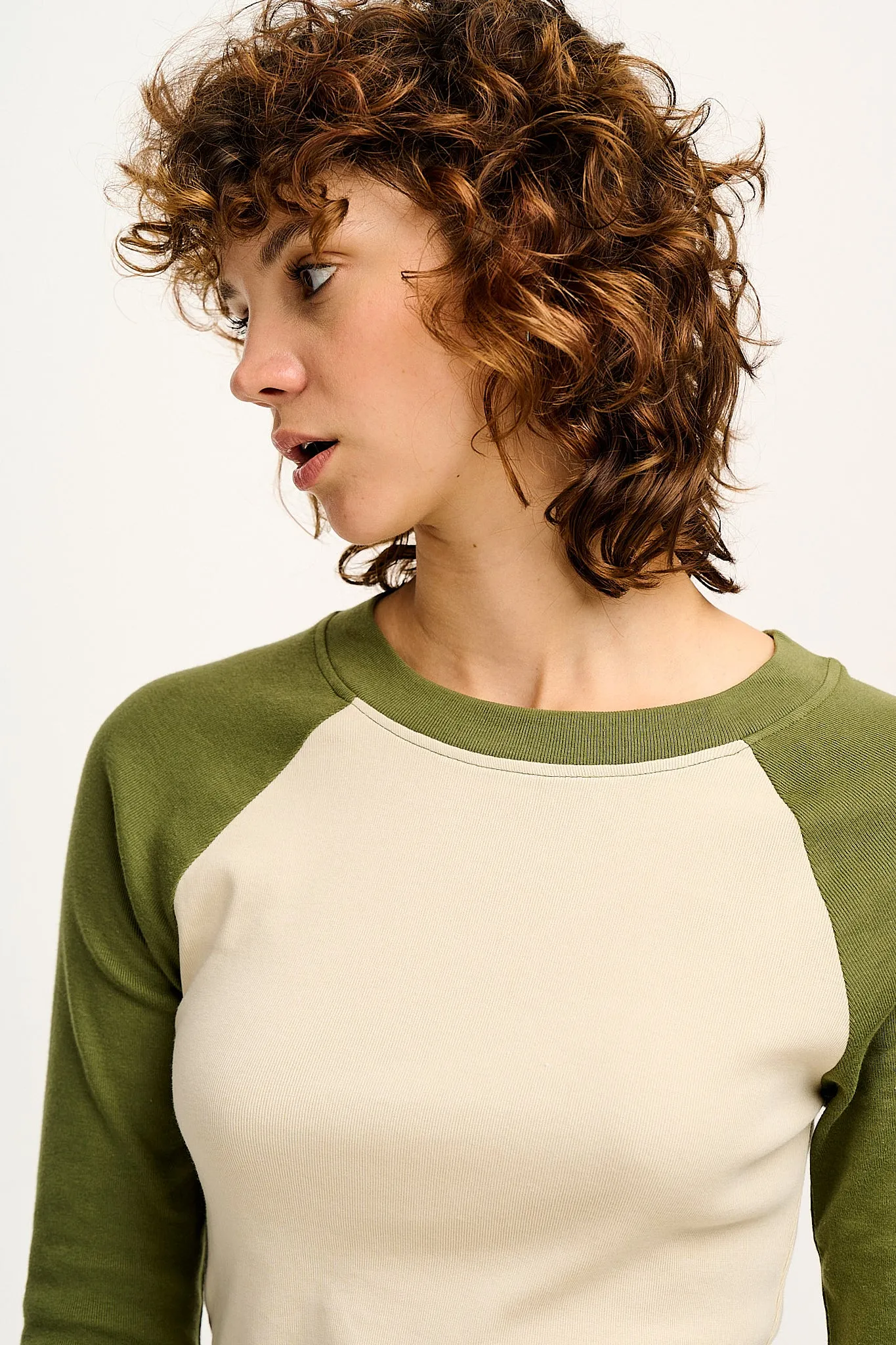 Avi - Long Sleeve Raglan Tee in Khaki & Cream sold by Lucy & Yak product image thumbnail 2