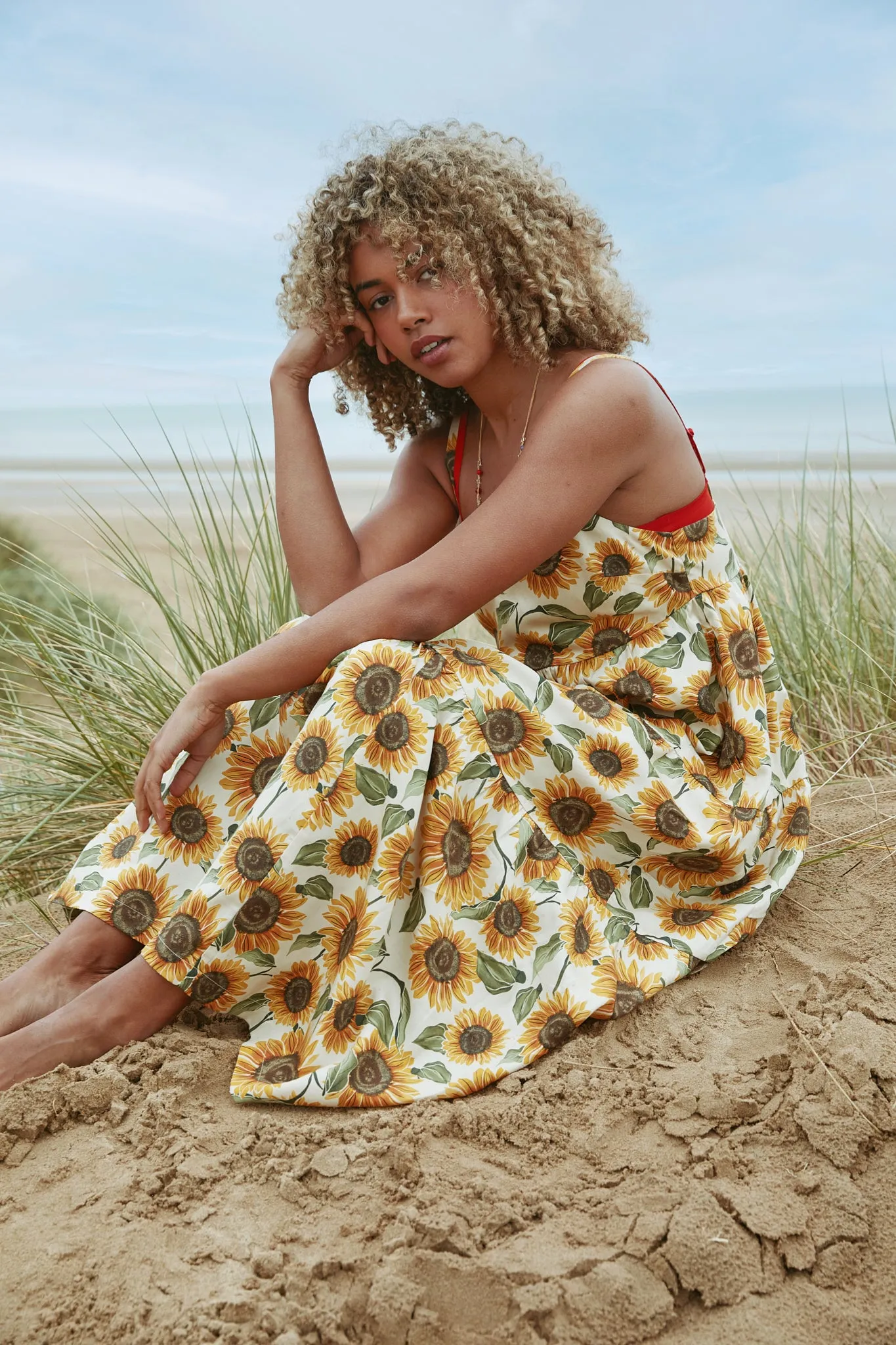 Mable - Maxi Dress in Cream Sunflower Print | Parallel