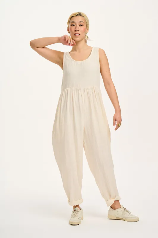 Bowie - Sleeveless Cotton Jumpsuit in Ecru sold by Lucy & Yak