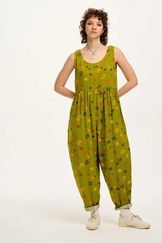 Bowie - Sleeveless Cotton Jumpsuit in Green Amber sold by Lucy & Yak