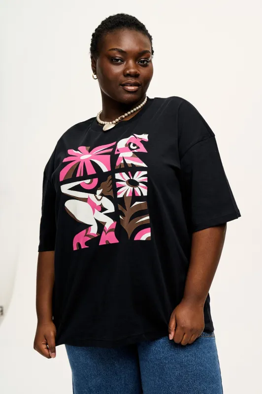 L.E. Benny - Oversized Cotton Tee in With Love Print by Artist Brian Rau sold by Lucy & Yak