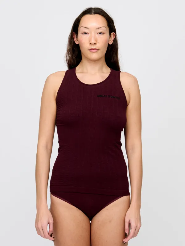 Burgundy Tank made by Sinead O’Dwyer