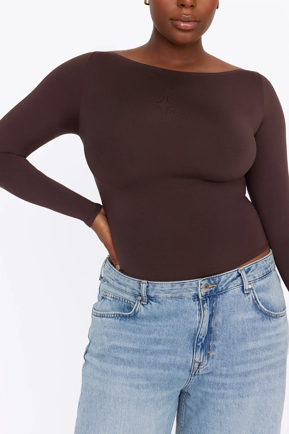 365 SECOND SKIN BOAT NECK LONG SLEEVE TOP - ESPRESSO sold by TALA product image thumbnail 4