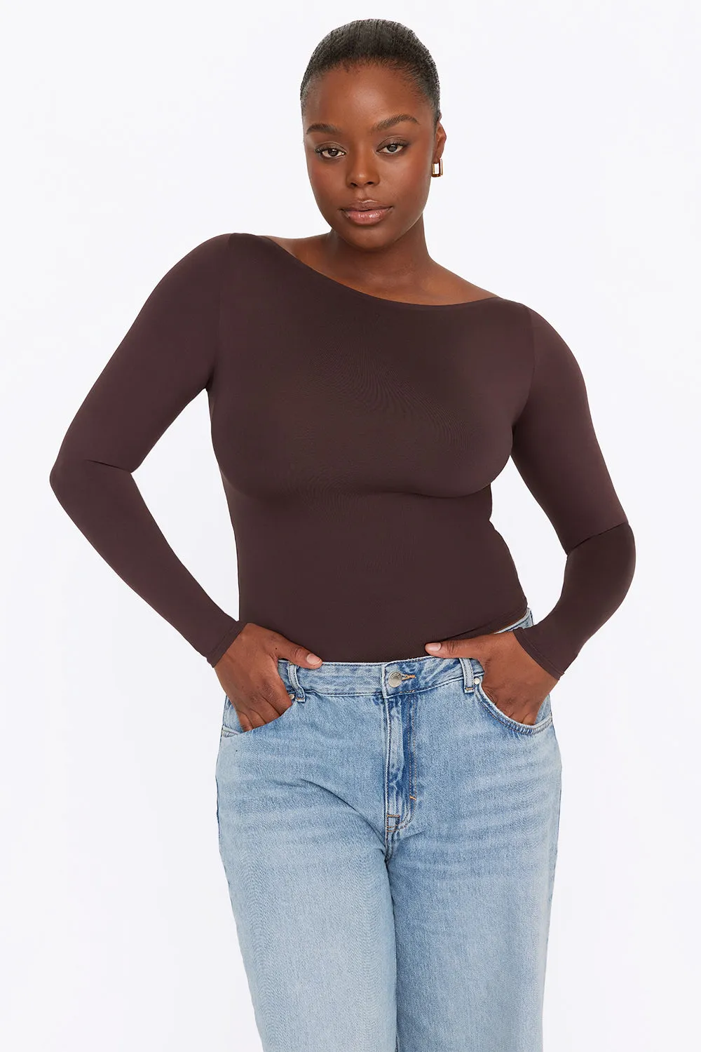 365 SECOND SKIN BOAT NECK LONG SLEEVE TOP - ESPRESSO sold by TALA product image thumbnail 3