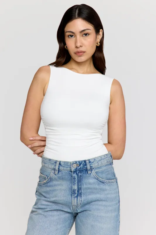 365 Ruched Side Open Back Top - Coconut Milk sold by TALA