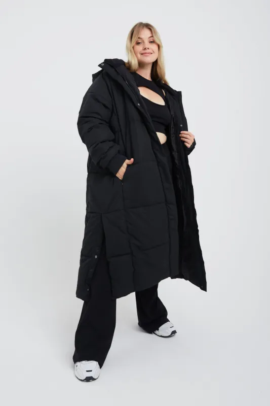 POLAR LONG LINE PUFFER COAT - BLACK sold by TALA