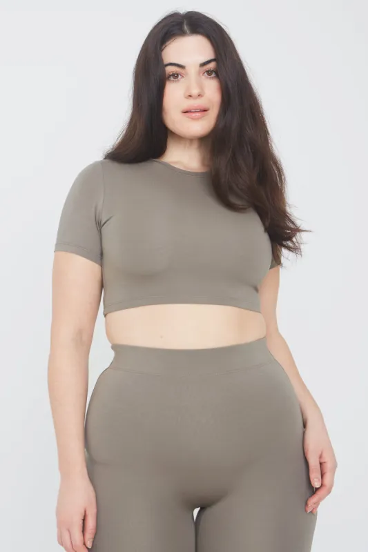 365 SHORT SLEEVE CROP T-SHIRT - VINTAGE KHAKI sold by TALA