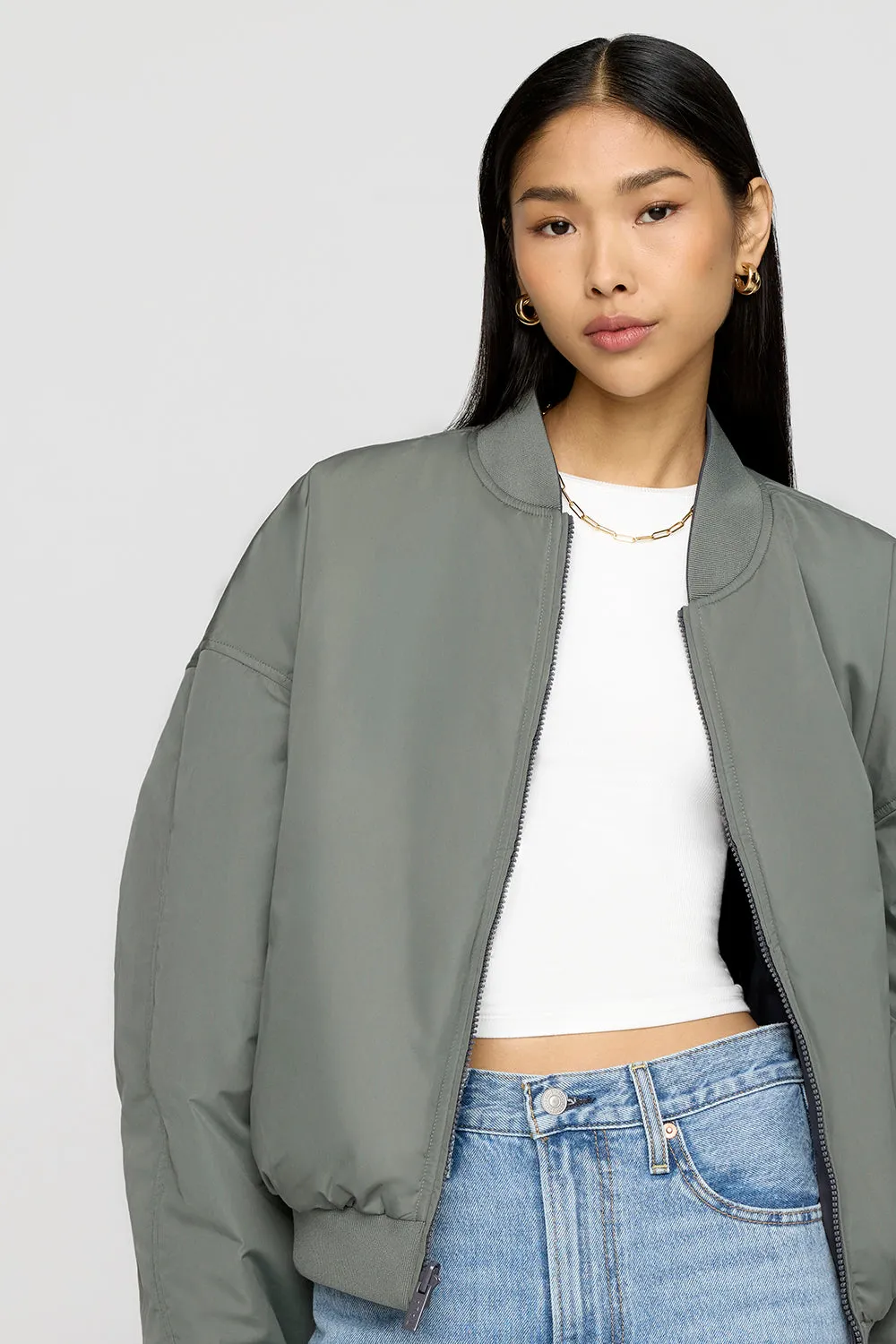Reversible Girlfriend Bomber Jacket - Graphite And Cool Olive sold by TALA product image thumbnail 3