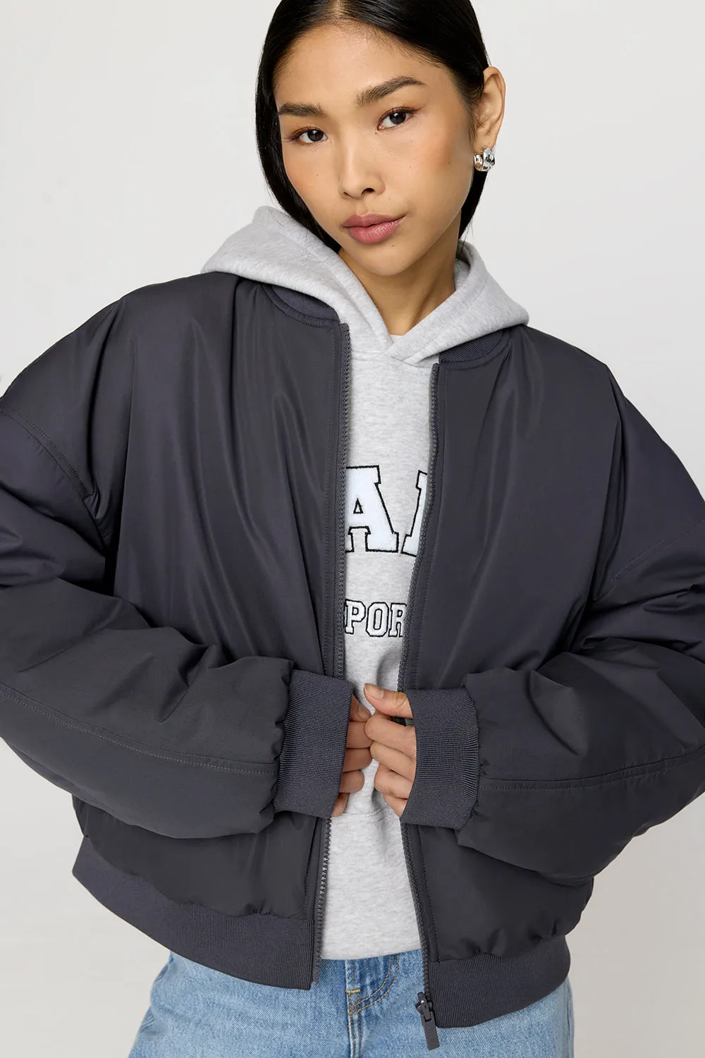 Reversible Girlfriend Bomber Jacket - Graphite And Cool Olive sold by TALA product image thumbnail 2