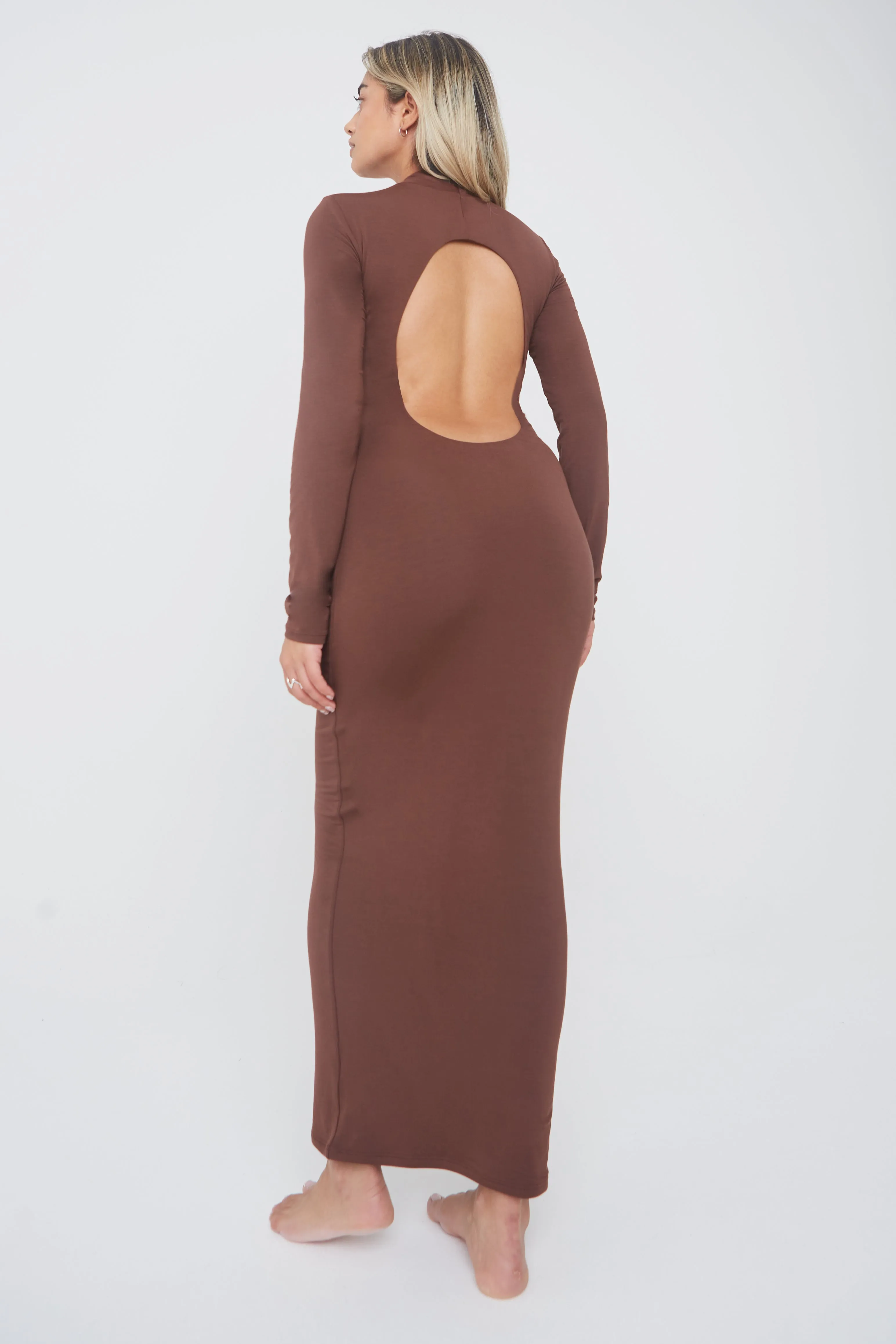 365 LONG SLEEVE CUT OUT BODYCON MIDI DRESS - CHOCOLATE sold by TALA