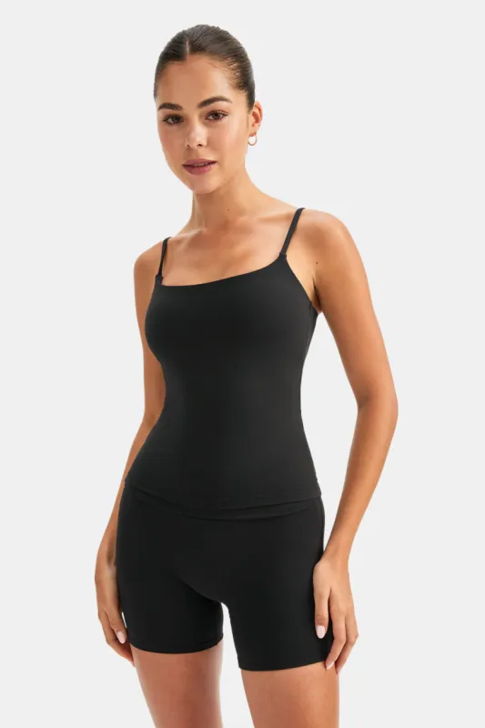 DayFlex Built-In Support Spaghetti Strap Full Length Cami Vest - Shadow Black sold by TALA