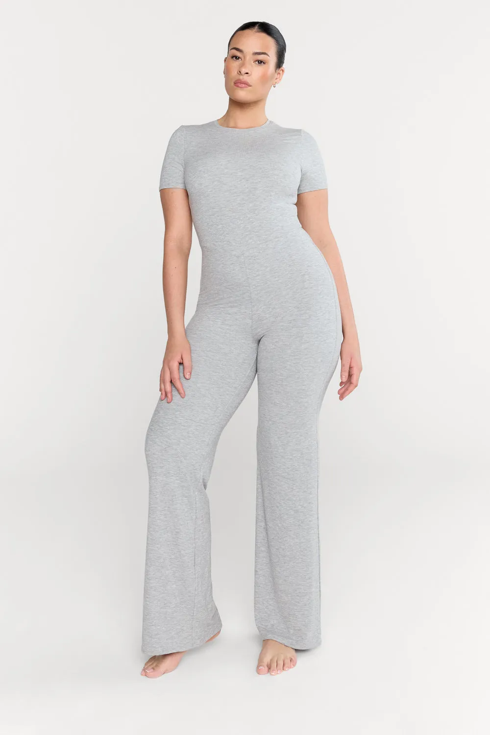 365 Sculpting Lounge Short Sleeve Wide Leg Jumpsuit - Grey Marl sold by TALA product image thumbnail 3