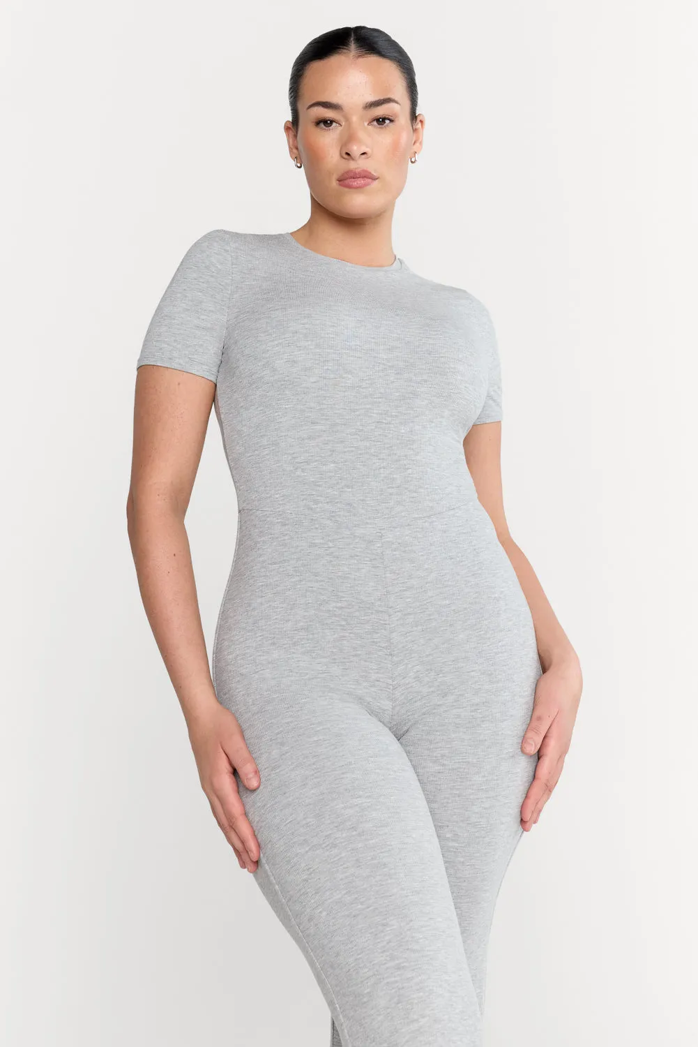 365 Sculpting Lounge Short Sleeve Wide Leg Jumpsuit - Grey Marl sold by TALA product image thumbnail 2