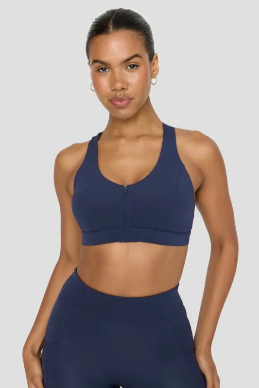FormTech Zip Front Open Back Sports Bra - Navy sold by TALA